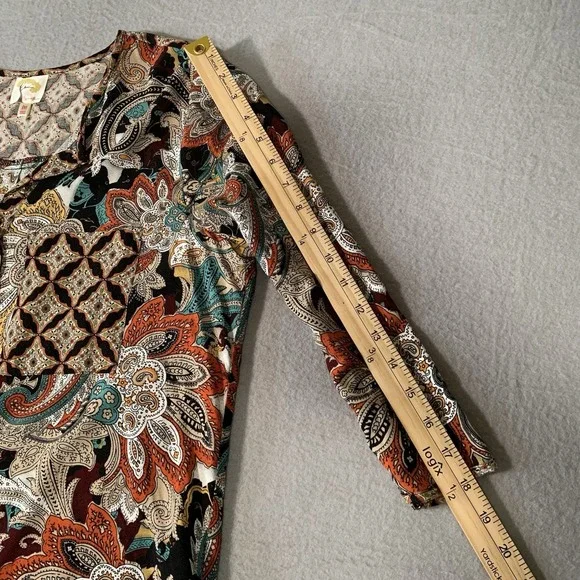 Anthropologie Fig & Flower Floral Paisley Tunic Shirt Sheath 3/4 Sleeves Large - Picture 6 of 10